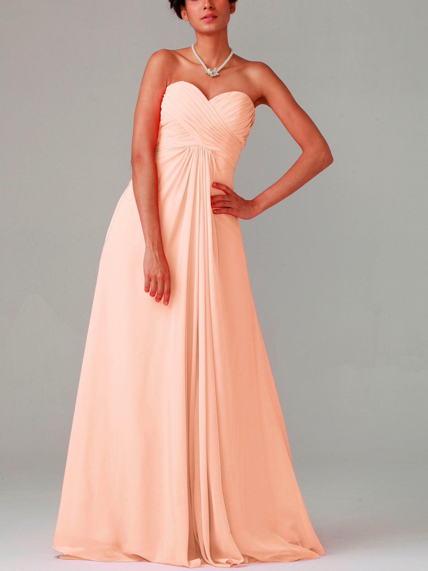 Chiffon Column Strapless Sleeveless Bridesmaid Dress-MB0117015