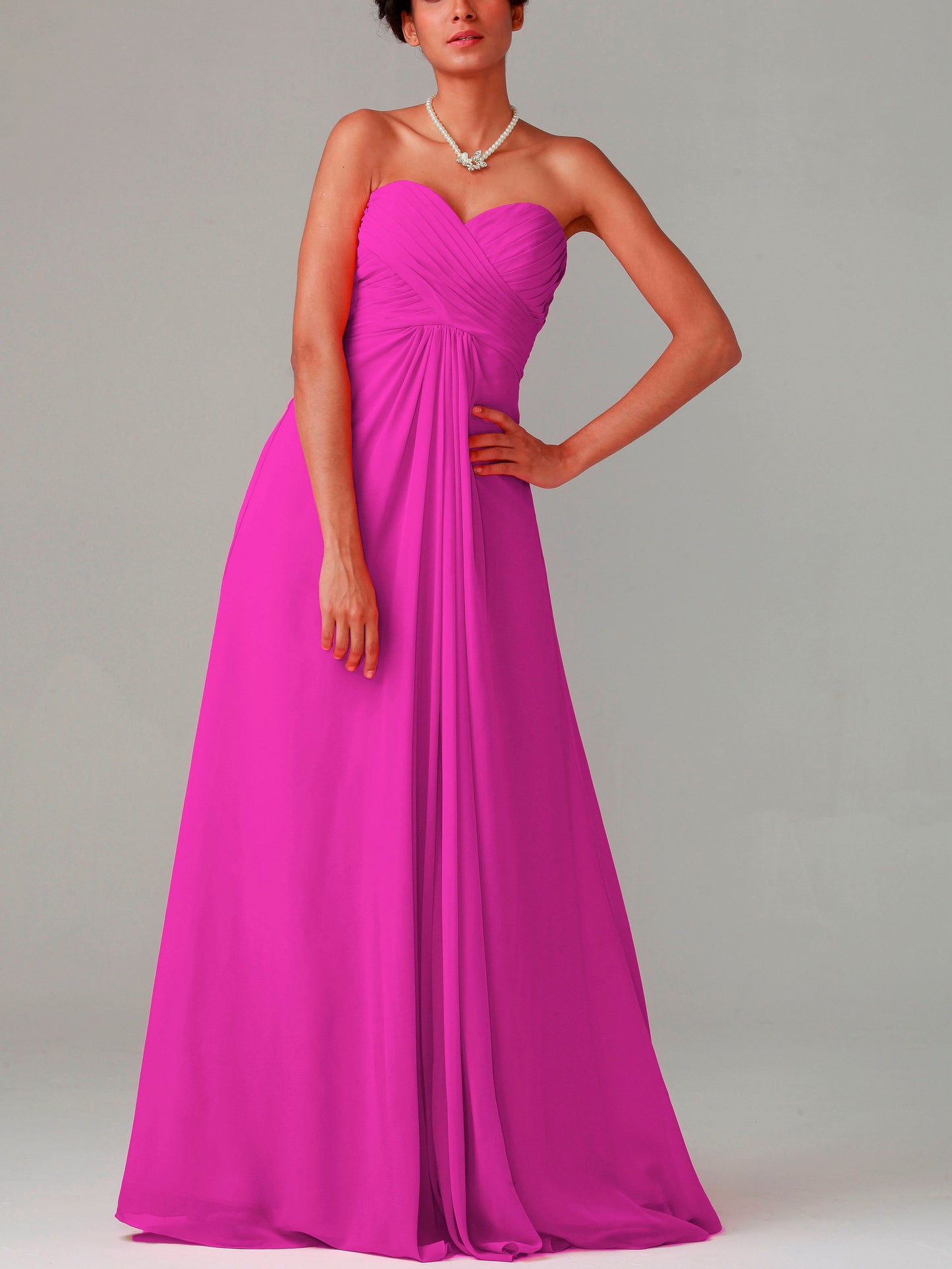 Chiffon Column Strapless Sleeveless Bridesmaid Dress-MB0117015