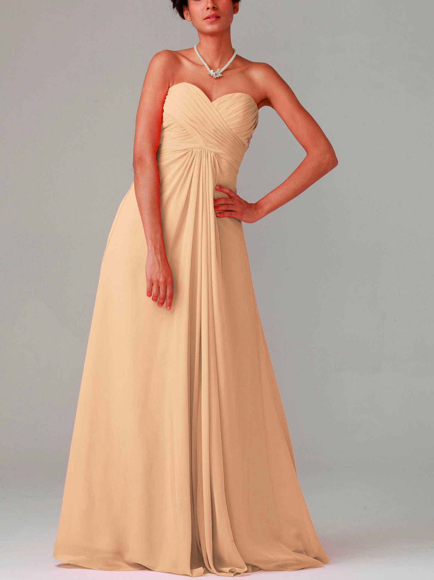 Chiffon Column Strapless Sleeveless Bridesmaid Dress-MB0117015