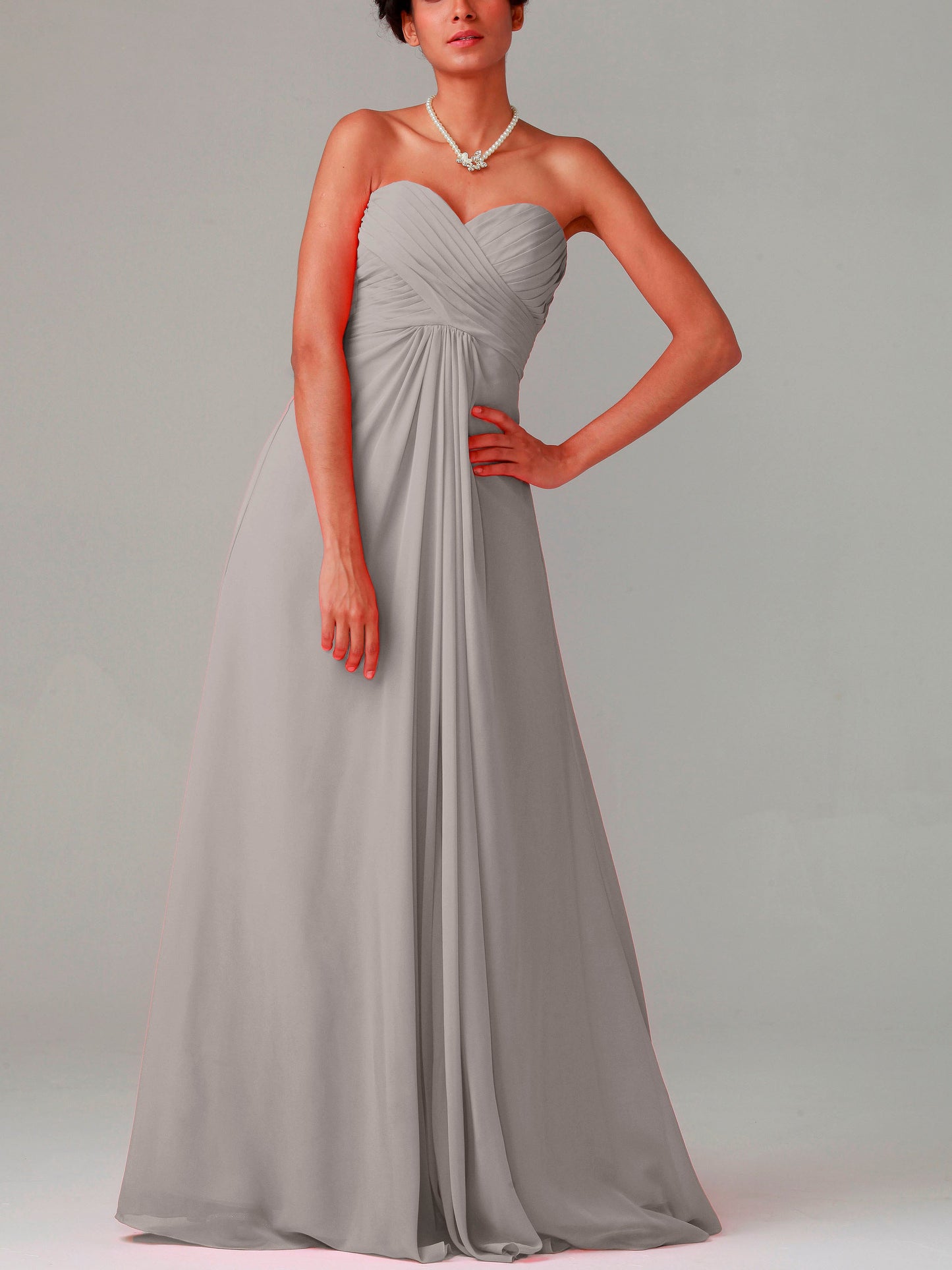 Chiffon Column Strapless Sleeveless Bridesmaid Dress-MB0117015