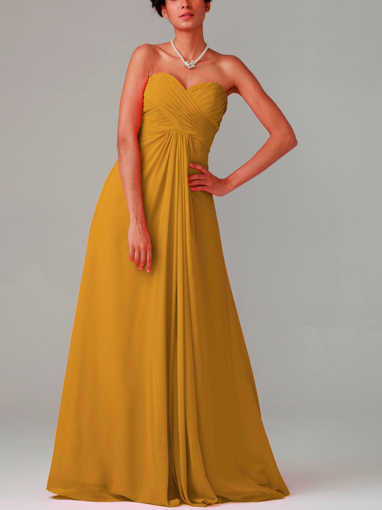 Chiffon Column Strapless Sleeveless Bridesmaid Dress-MB0117015