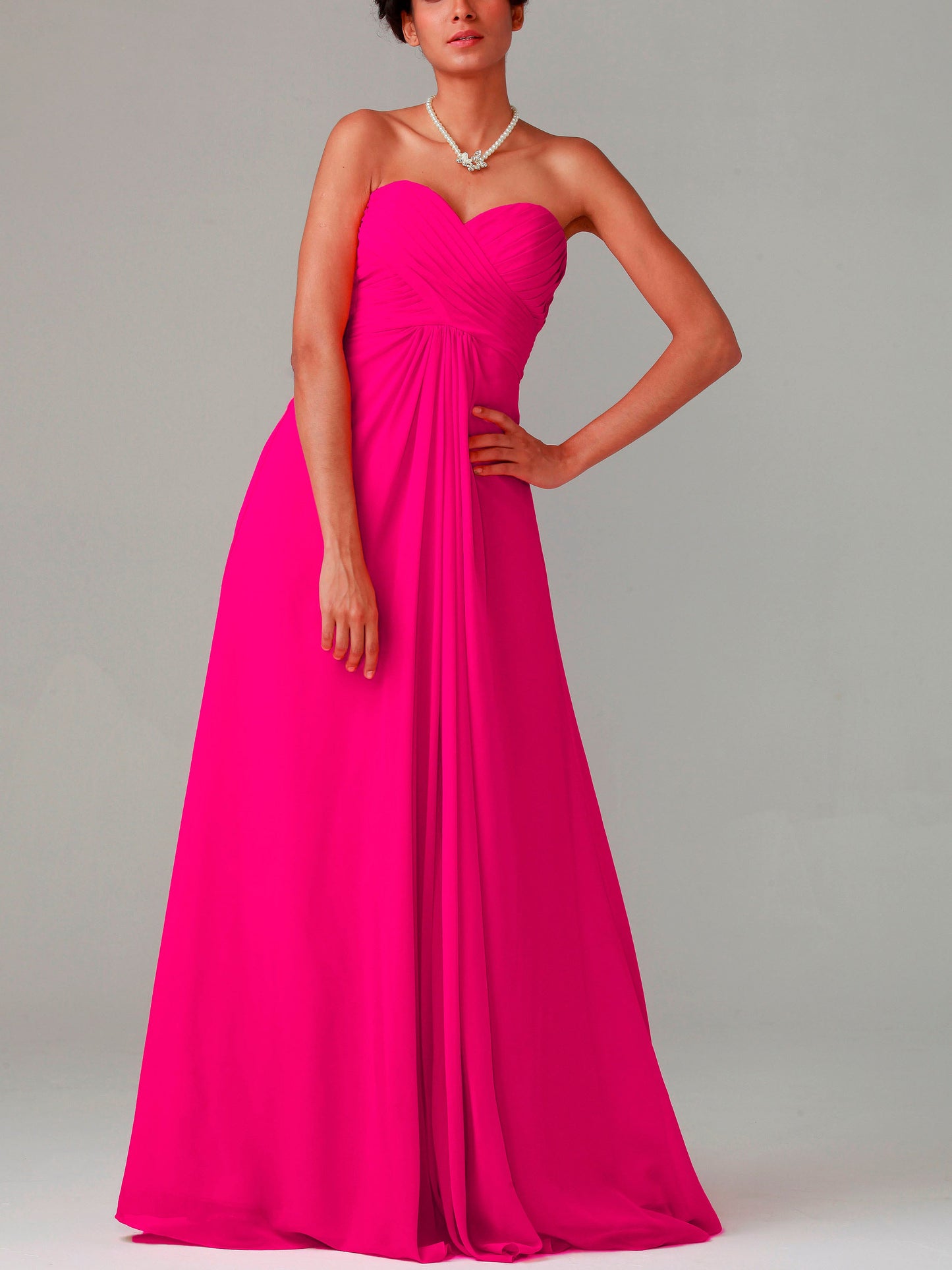 Chiffon Column Strapless Sleeveless Bridesmaid Dress-MB0117015