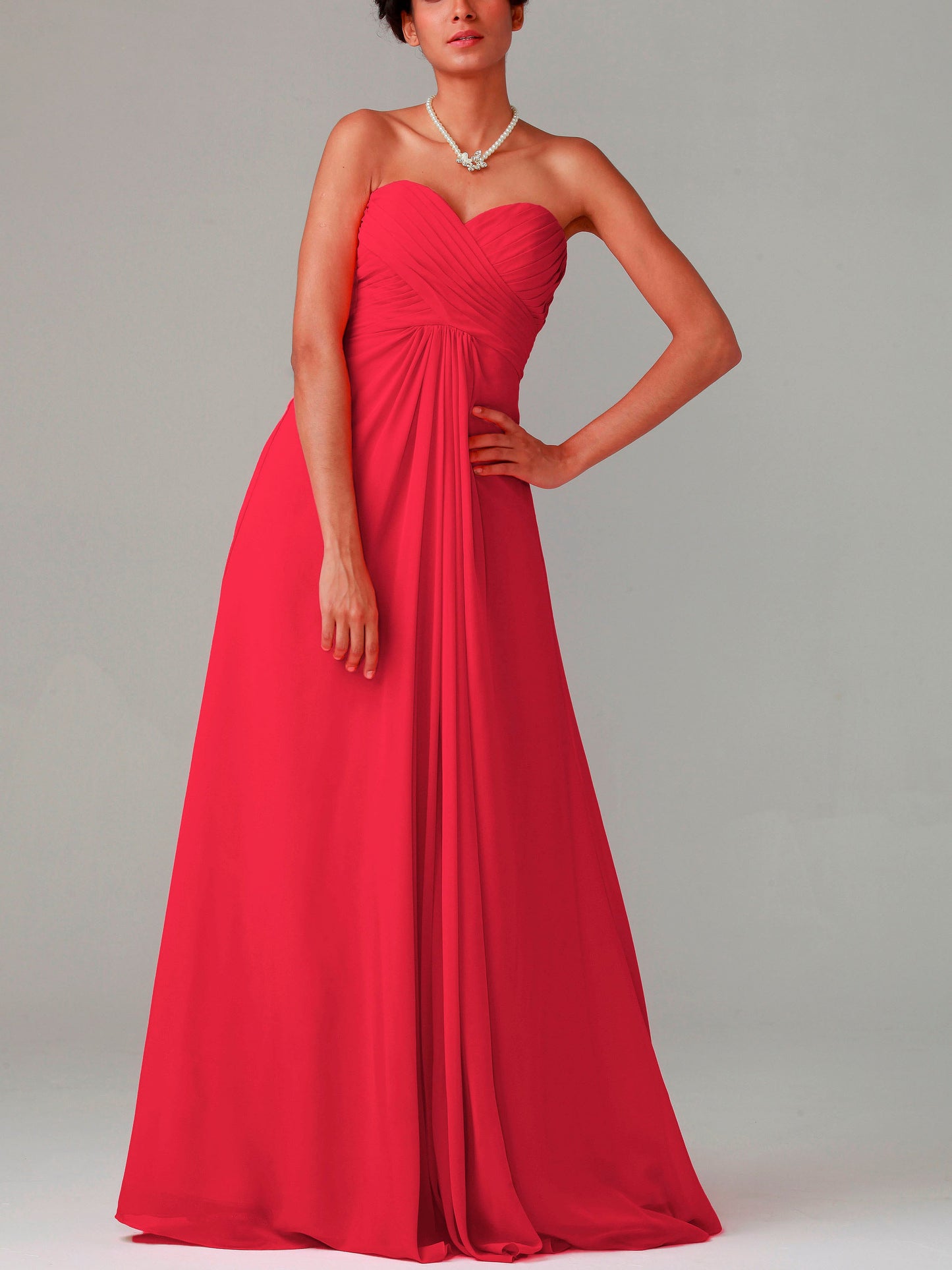 Chiffon Column Strapless Sleeveless Bridesmaid Dress-MB0117015