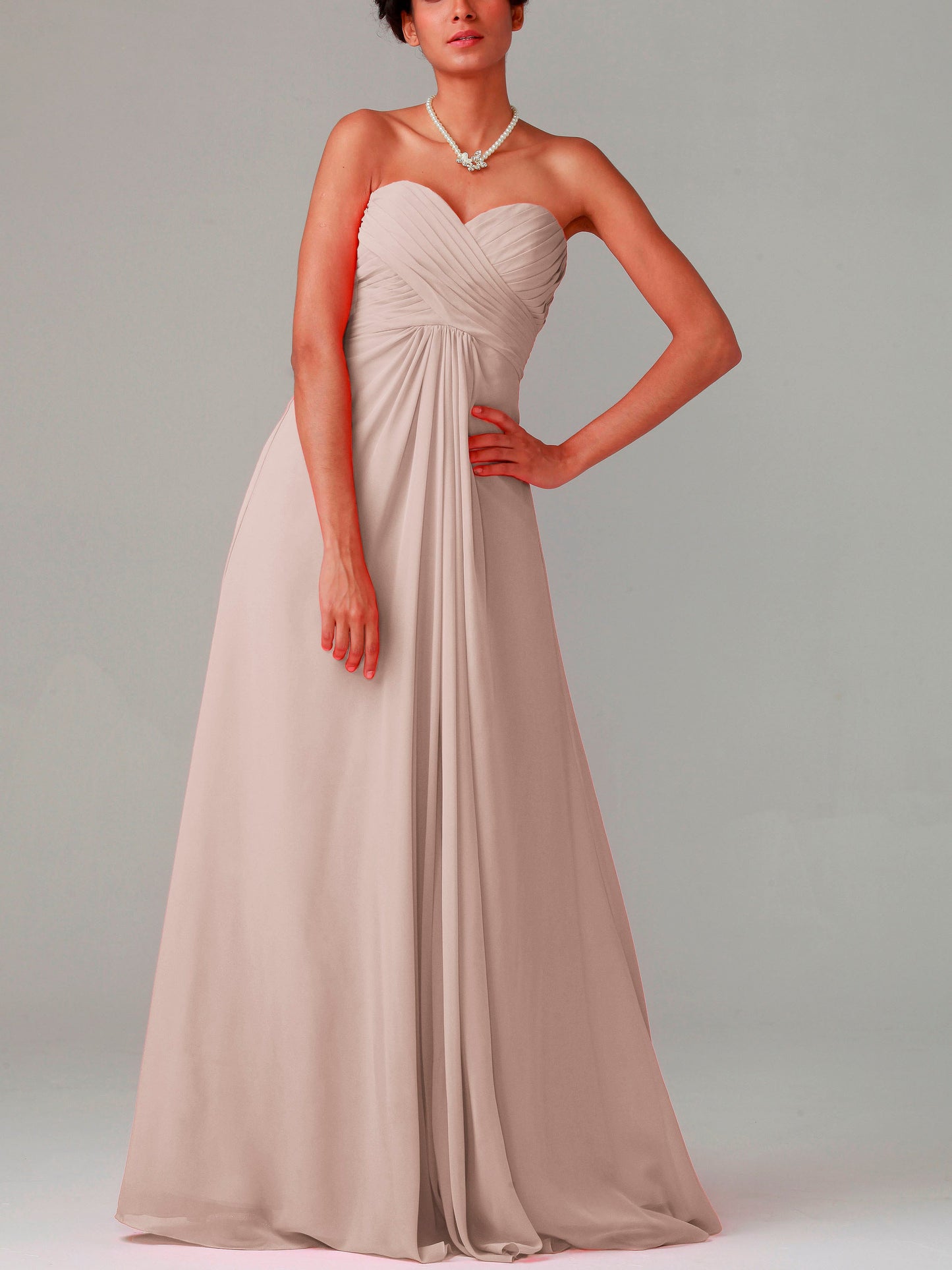 Chiffon Column Strapless Sleeveless Bridesmaid Dress-MB0117015