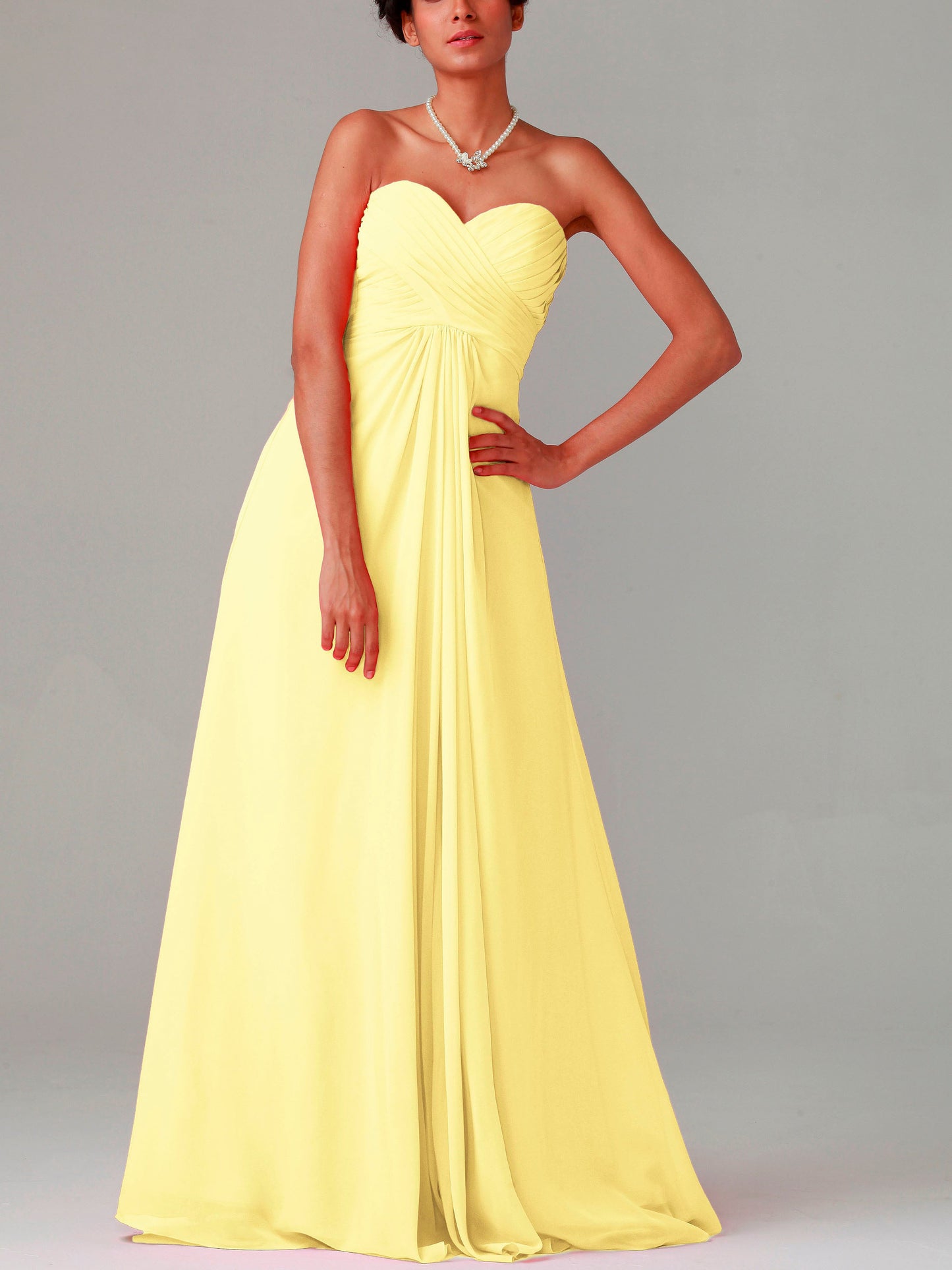 Chiffon Column Strapless Sleeveless Bridesmaid Dress-MB0117015