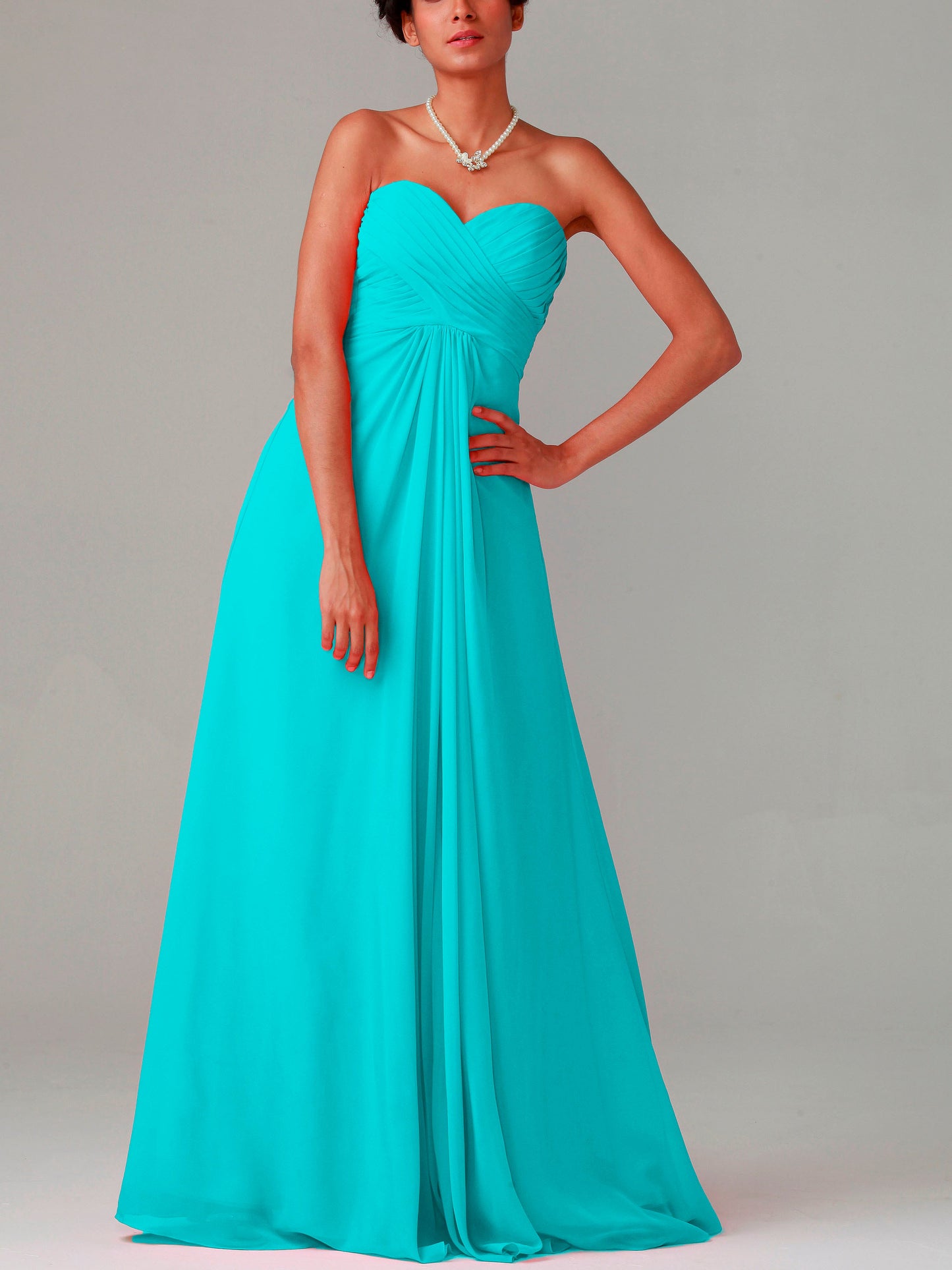 Chiffon Column Strapless Sleeveless Bridesmaid Dress-MB0117015