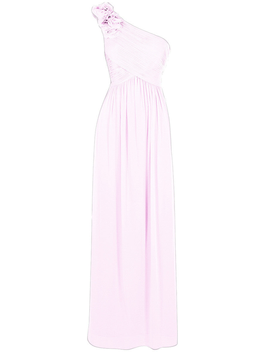 Chiffon Column One Shoulder Sleeveless Bridesmaid Dress-MB0117607