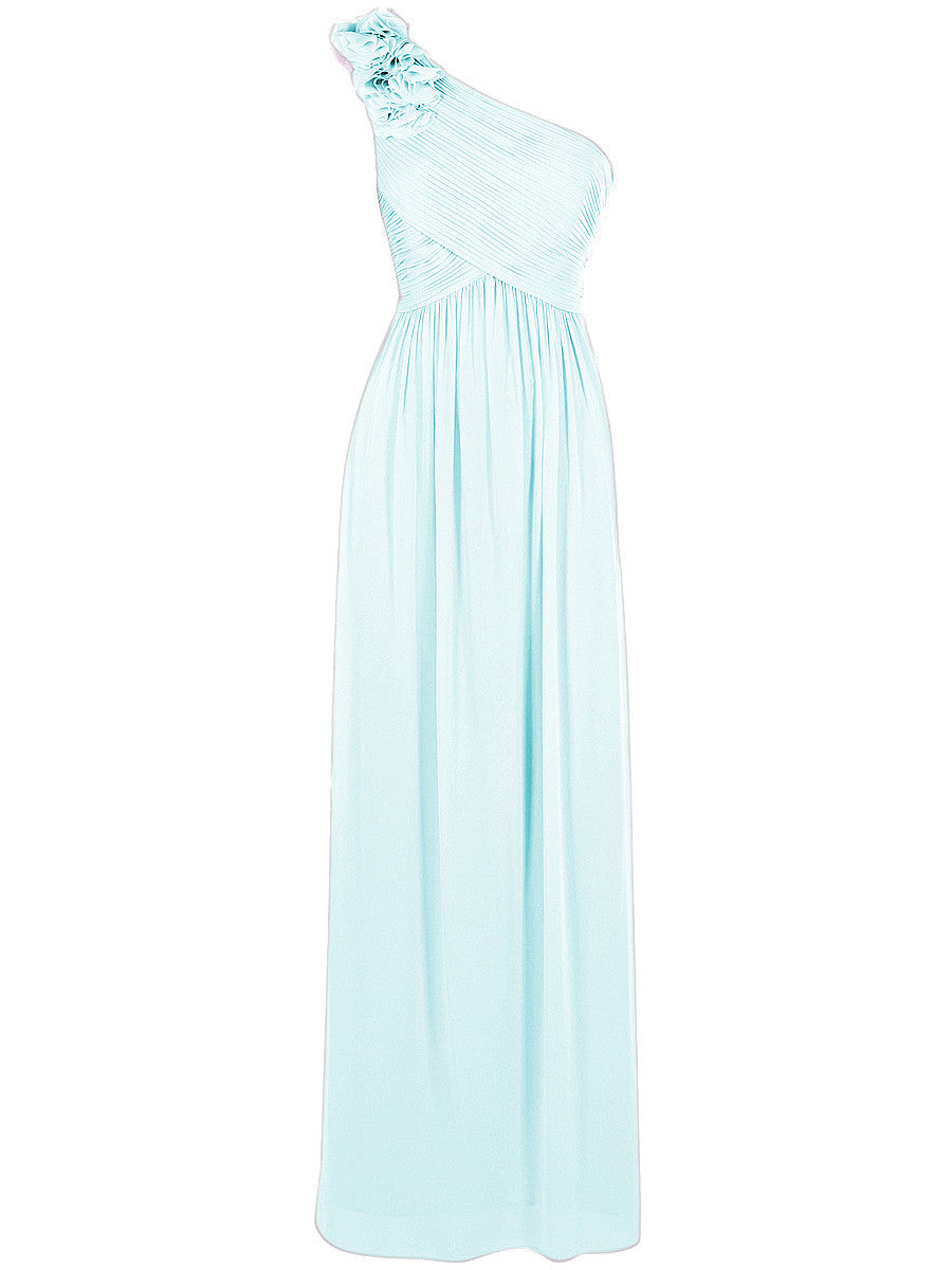 Chiffon Column One Shoulder Sleeveless Bridesmaid Dress-MB0117607