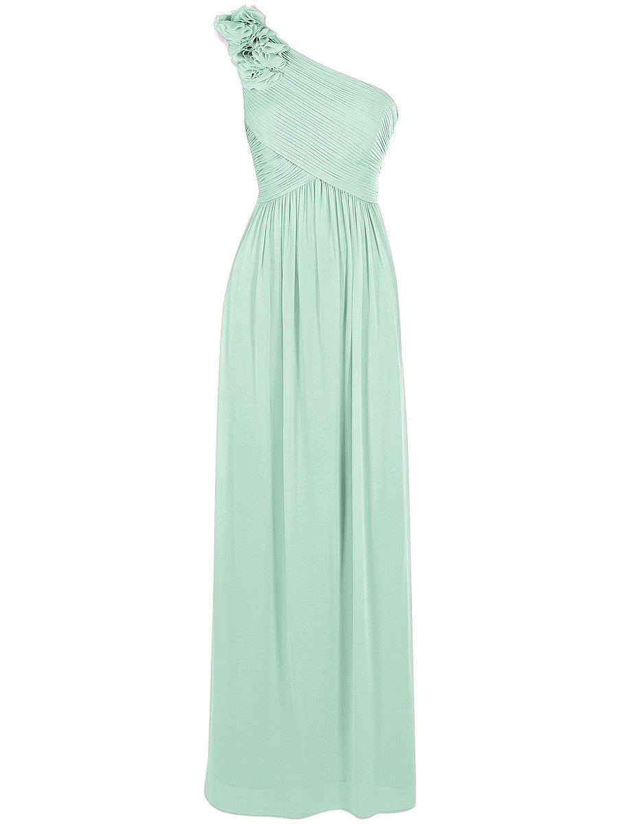 Chiffon Column One Shoulder Sleeveless Bridesmaid Dress-MB0117607