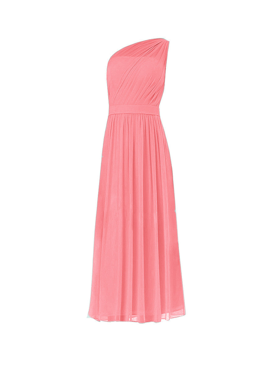 Chiffon A-line One Shoulder Sleeveless Bridesmaid Dress-MB0117615