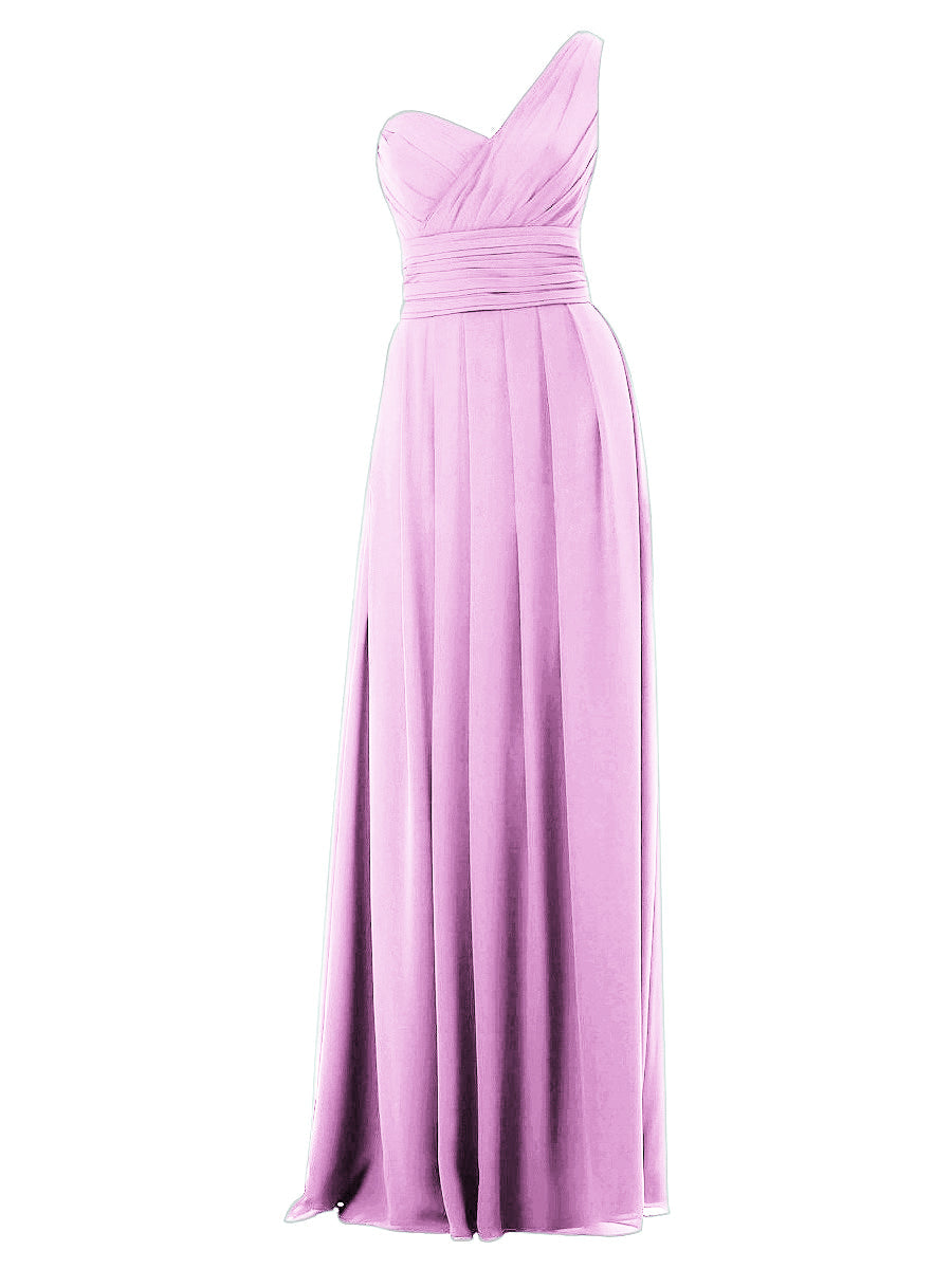 Chiffon Column One Shoulder Sleeveless Bridesmaid Dress-MB0117642