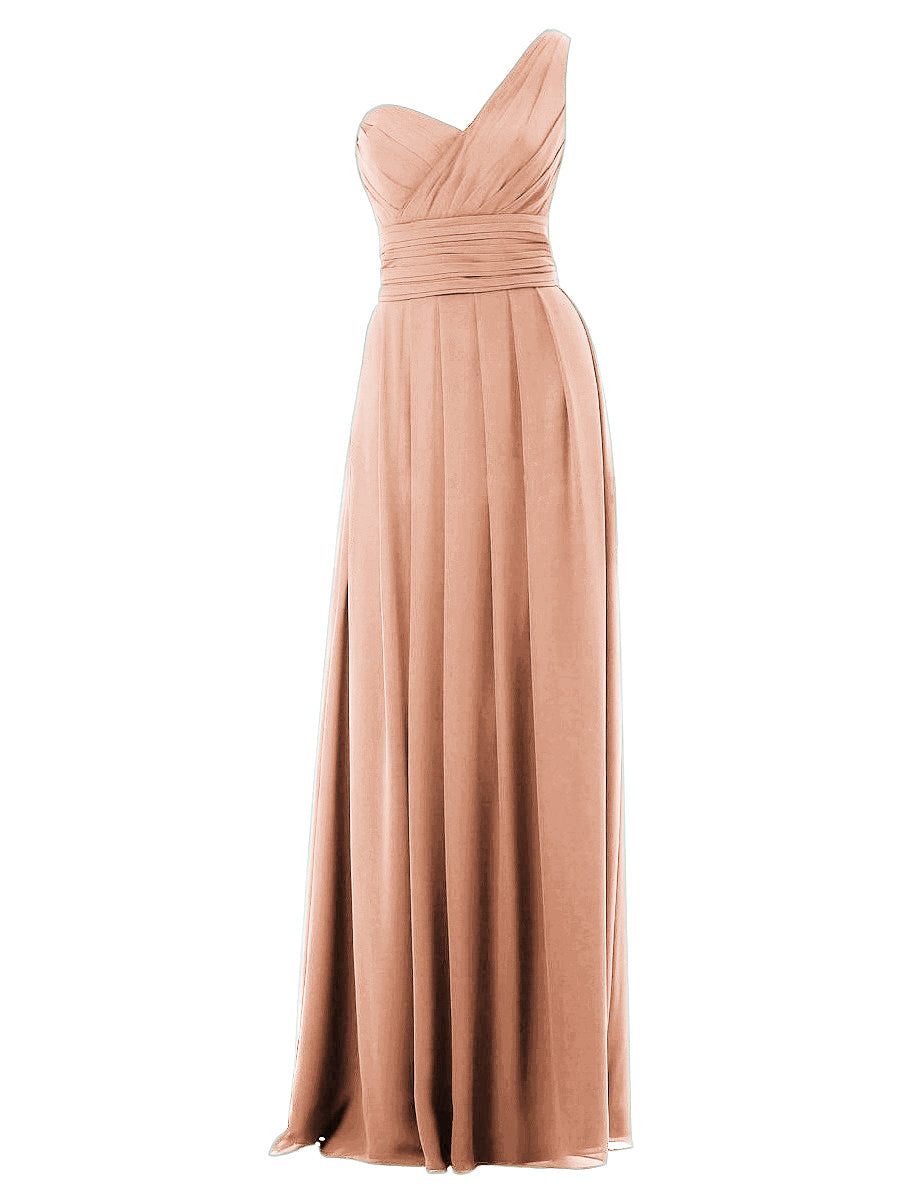 Chiffon Column One Shoulder Sleeveless Bridesmaid Dress-MB0117642