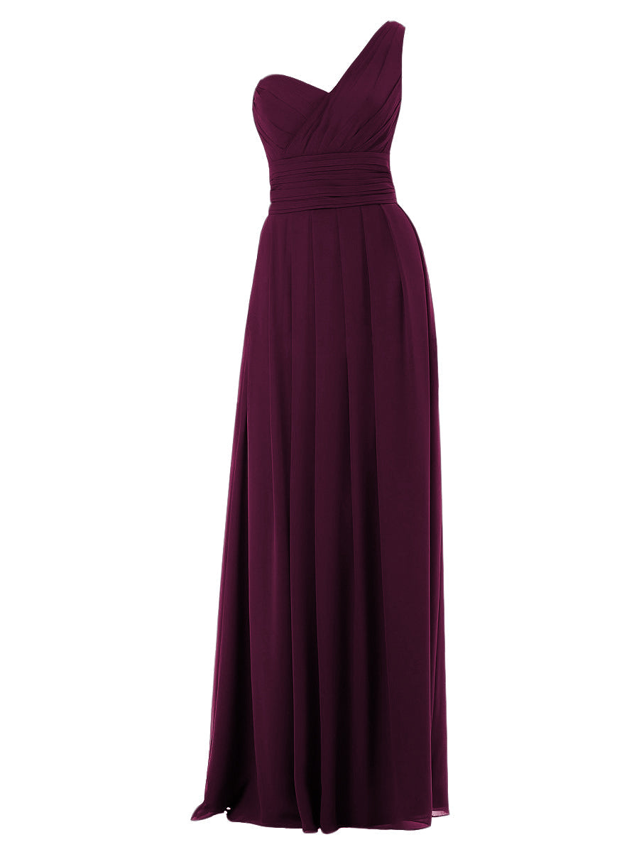 Chiffon Column One Shoulder Sleeveless Bridesmaid Dress-MB0117642