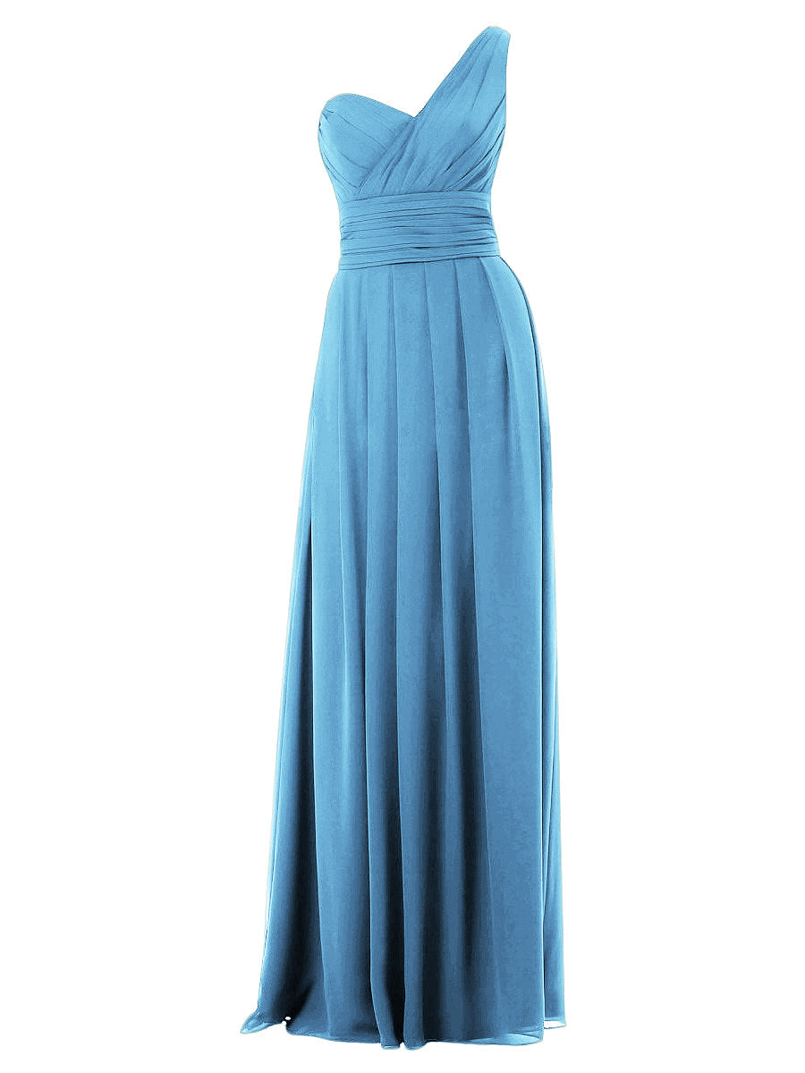 Chiffon Column One Shoulder Sleeveless Bridesmaid Dress-MB0117642