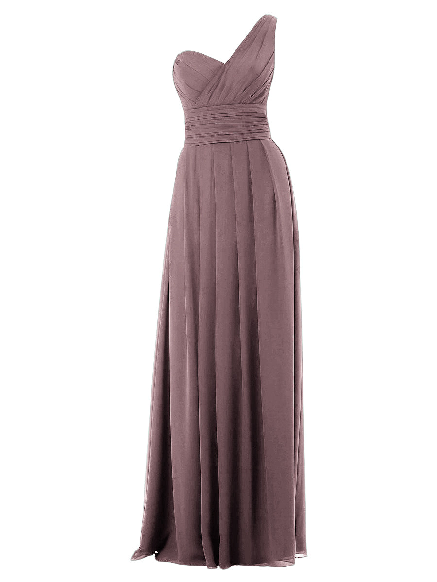 Chiffon Column One Shoulder Sleeveless Bridesmaid Dress-MB0117642