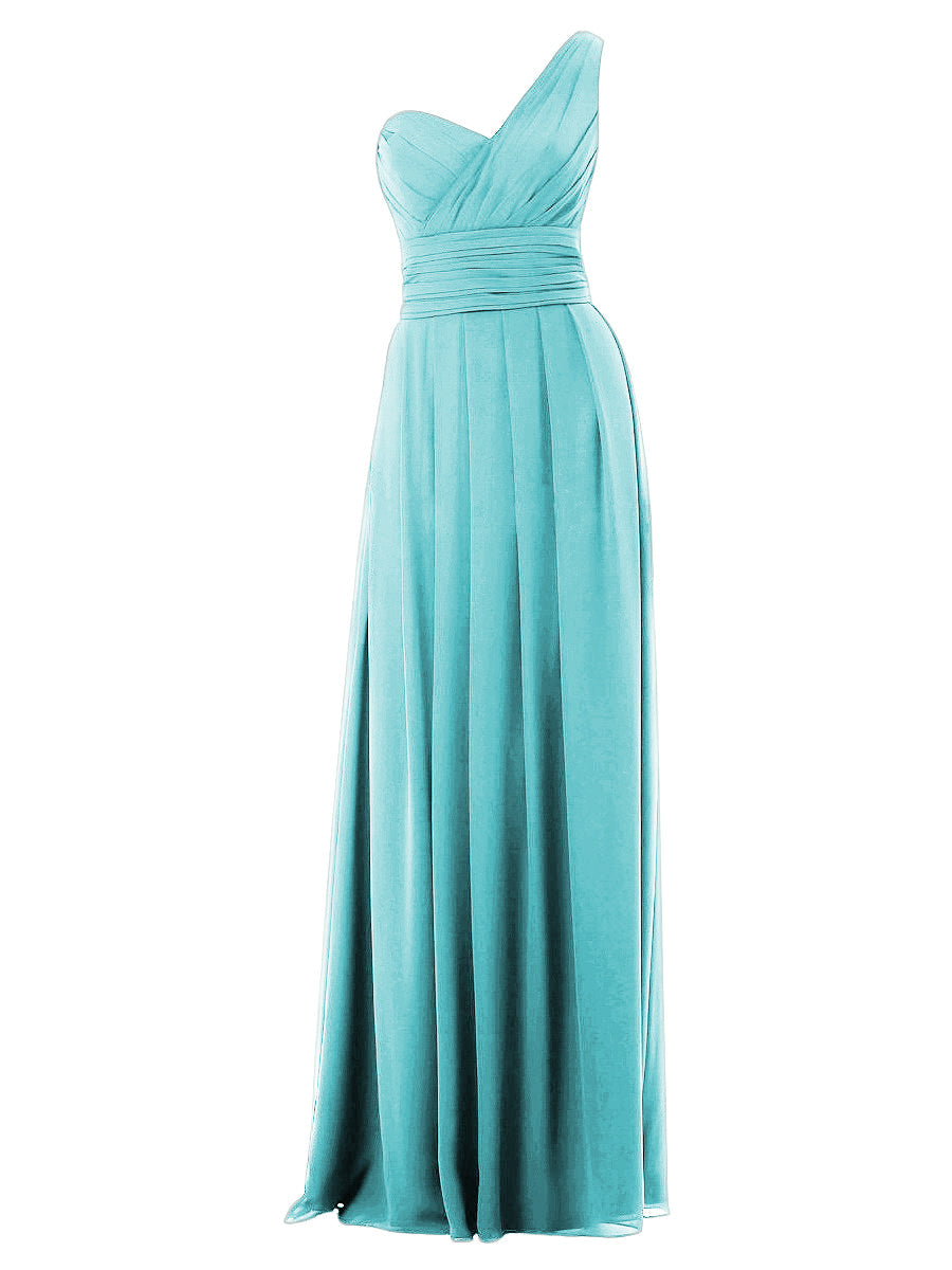 Chiffon Column One Shoulder Sleeveless Bridesmaid Dress-MB0117642