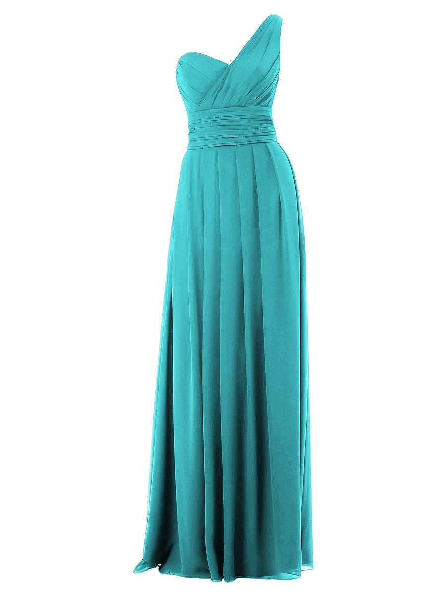 Chiffon Column One Shoulder Sleeveless Bridesmaid Dress-MB0117642