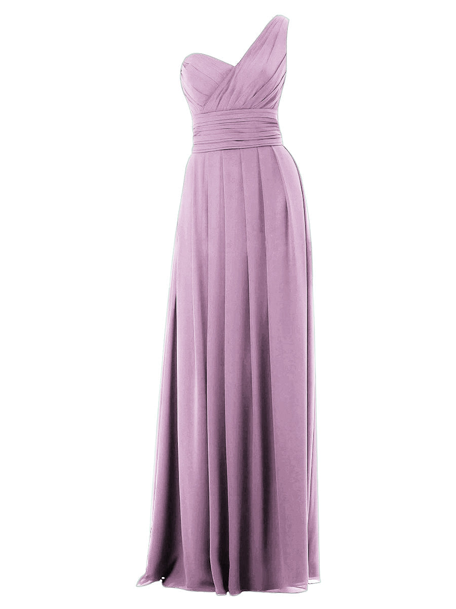 Chiffon Column One Shoulder Sleeveless Bridesmaid Dress-MB0117642