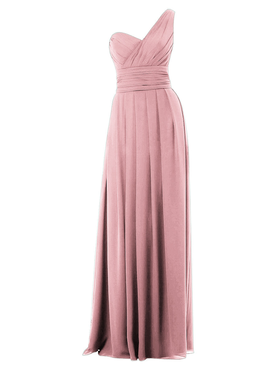 Chiffon Column One Shoulder Sleeveless Bridesmaid Dress-MB0117642