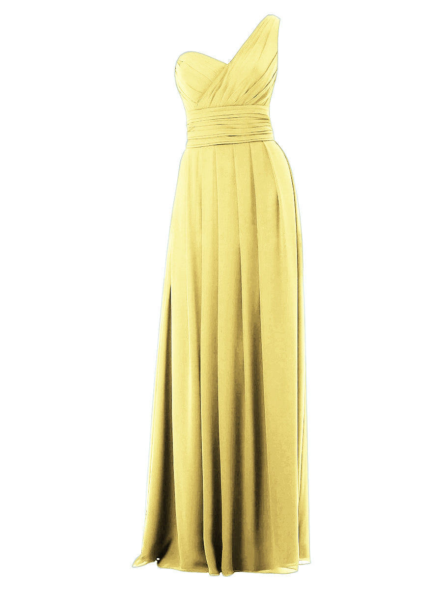 Chiffon Column One Shoulder Sleeveless Bridesmaid Dress-MB0117642