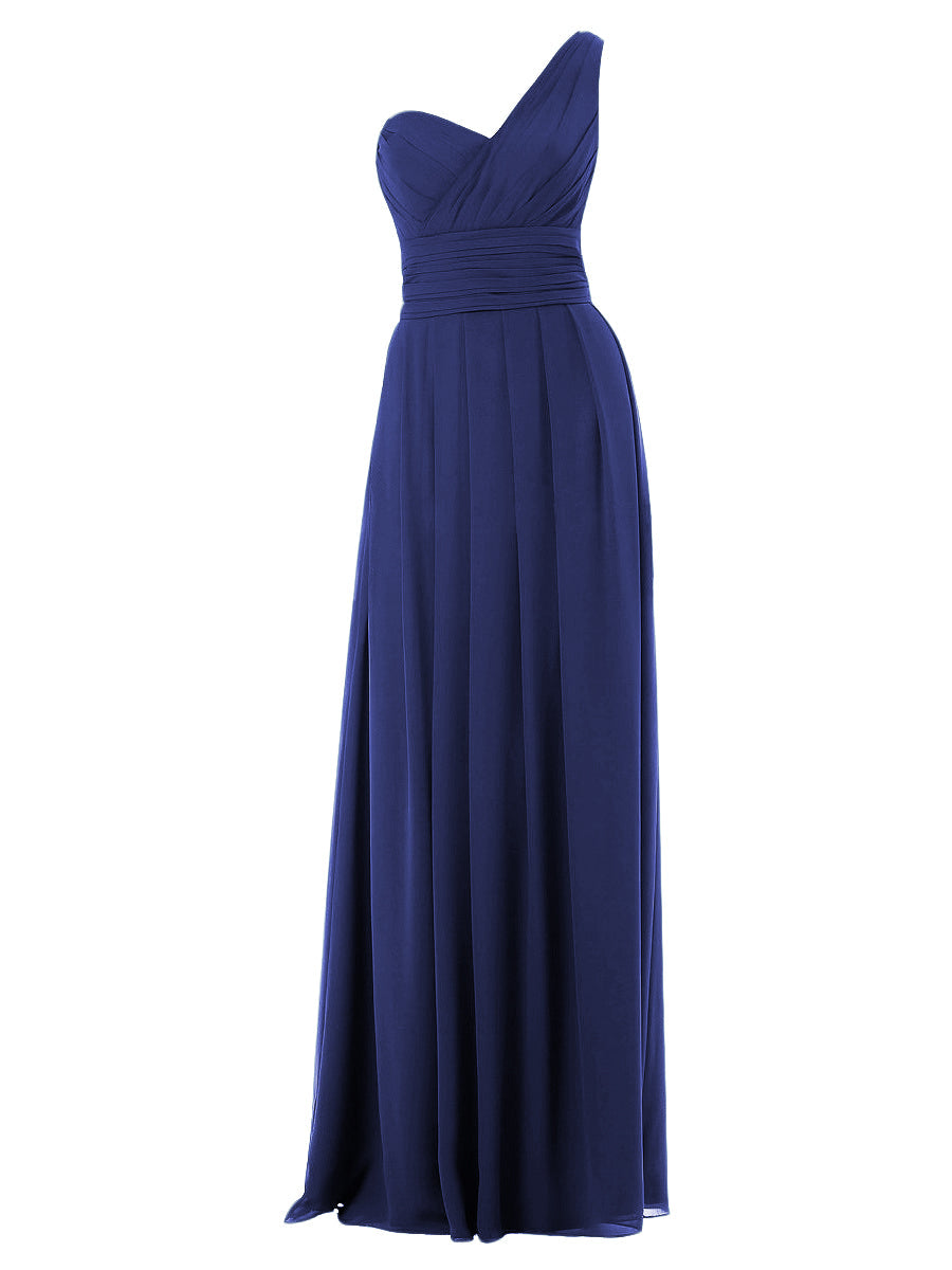 Chiffon Column One Shoulder Sleeveless Bridesmaid Dress-MB0117642