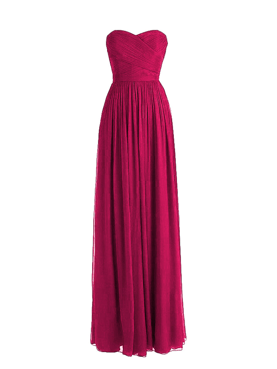 Chiffon Column Strapless Sleeveless Bridesmaid Dress-MB0117877