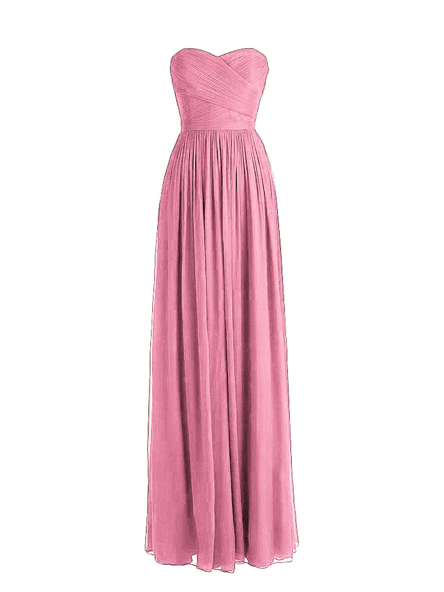 Chiffon Column Strapless Sleeveless Bridesmaid Dress-MB0117877