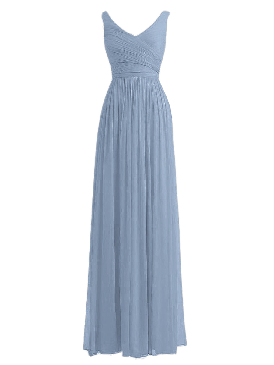 Chiffon Column Straps Sleeveless Bridesmaid Dress-MB0117879