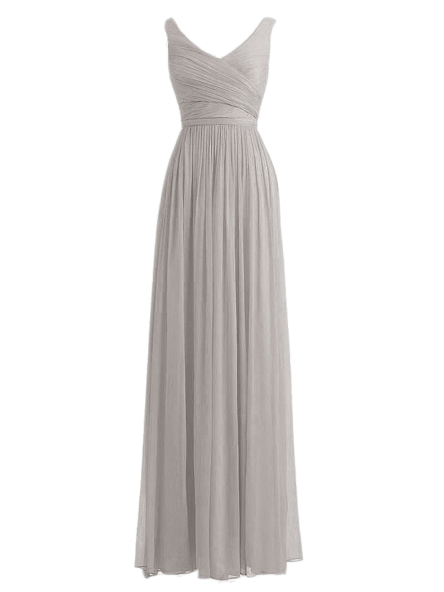 Chiffon Column Straps Sleeveless Bridesmaid Dress-MB0117879