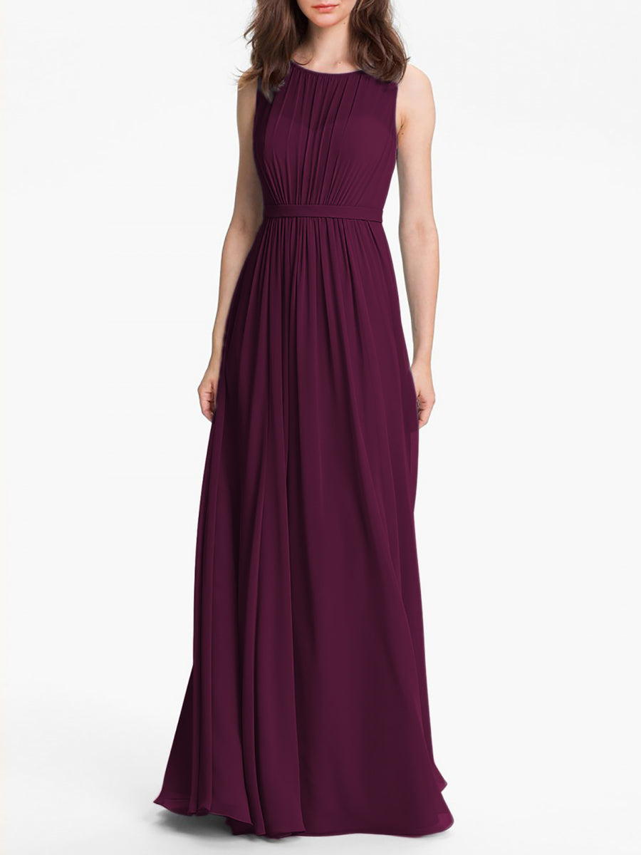 Chiffon Column Sweetheart Sleeveless Bridesmaid Dress-MB0117901