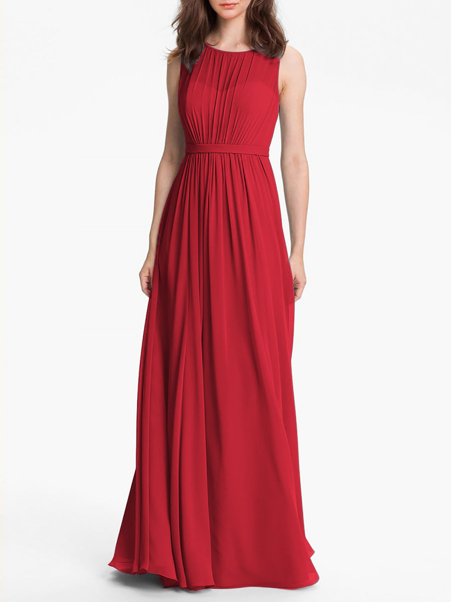 Chiffon Column Sweetheart Sleeveless Bridesmaid Dress-MB0117901