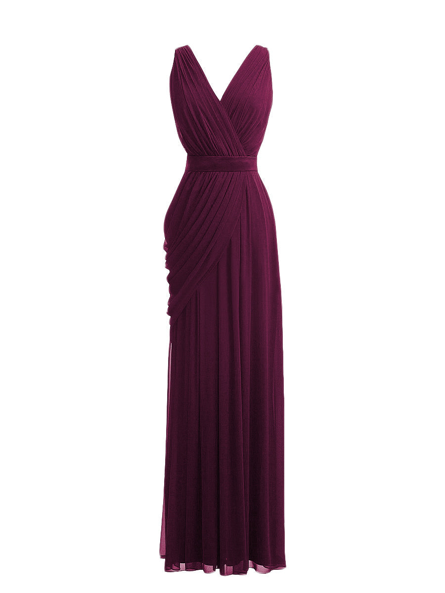 Chiffon Column V-Neck Sleeveless Bridesmaid Dress-MB0117912