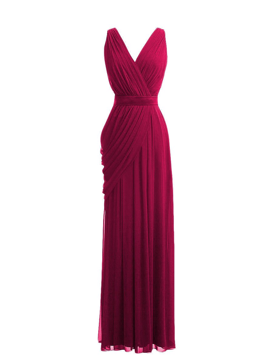 Chiffon Column V-Neck Sleeveless Bridesmaid Dress-MB0117912