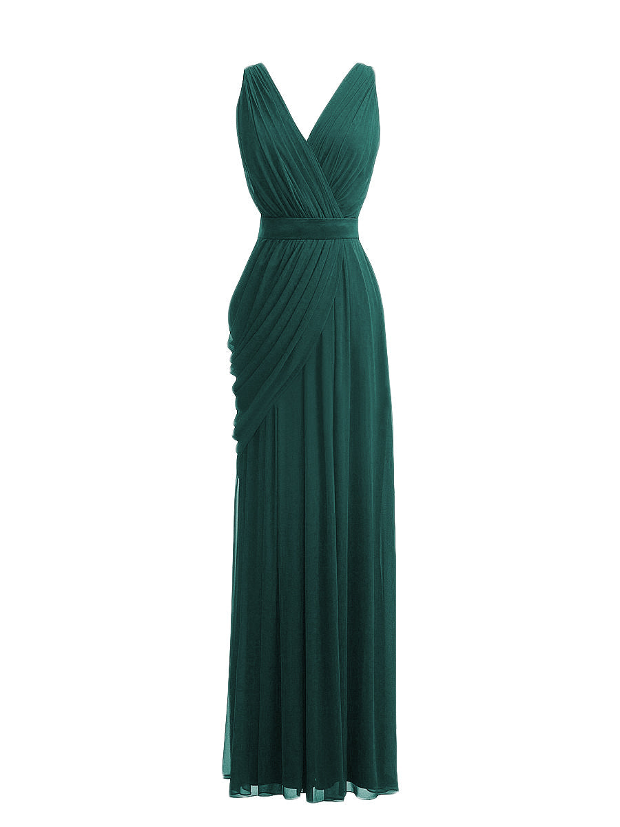 Chiffon Column V-Neck Sleeveless Bridesmaid Dress-MB0117912