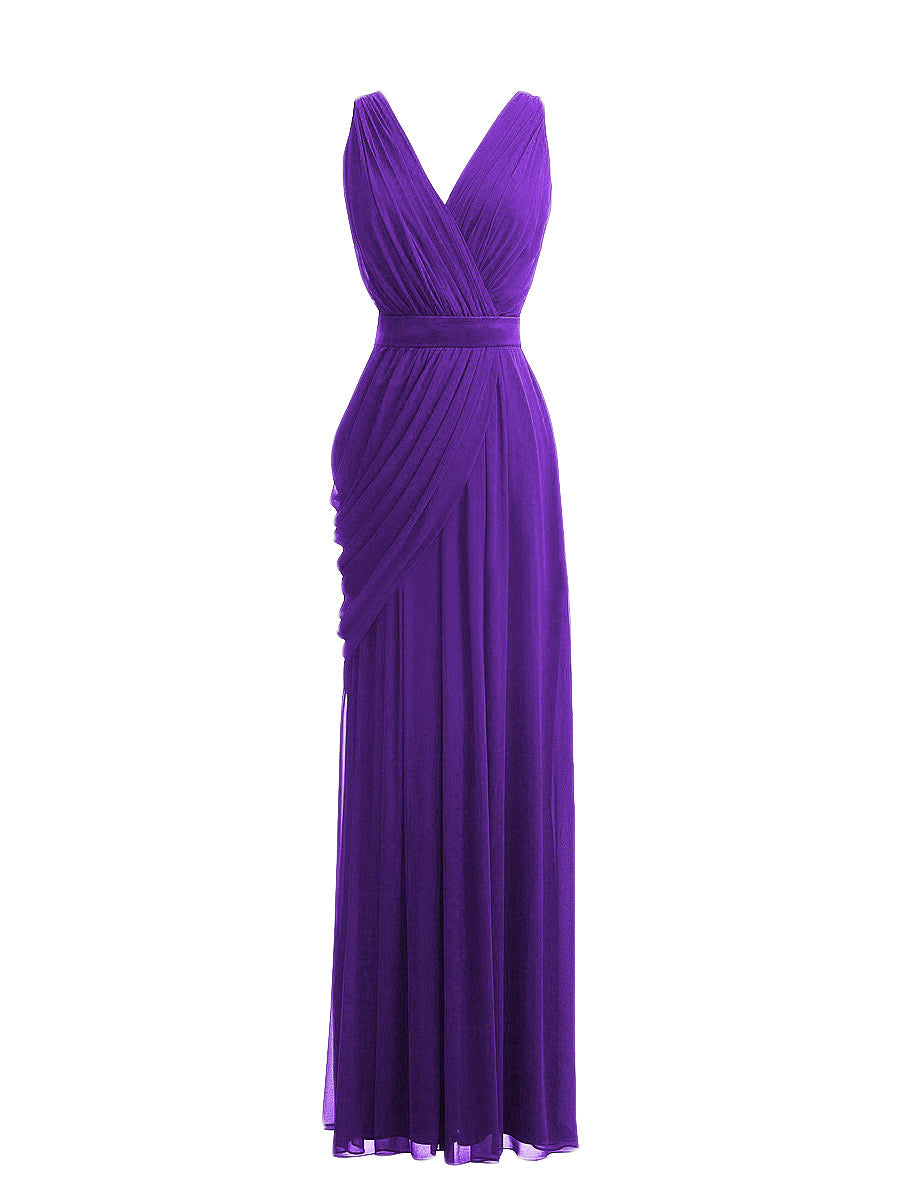 Chiffon Column V-Neck Sleeveless Bridesmaid Dress-MB0117912