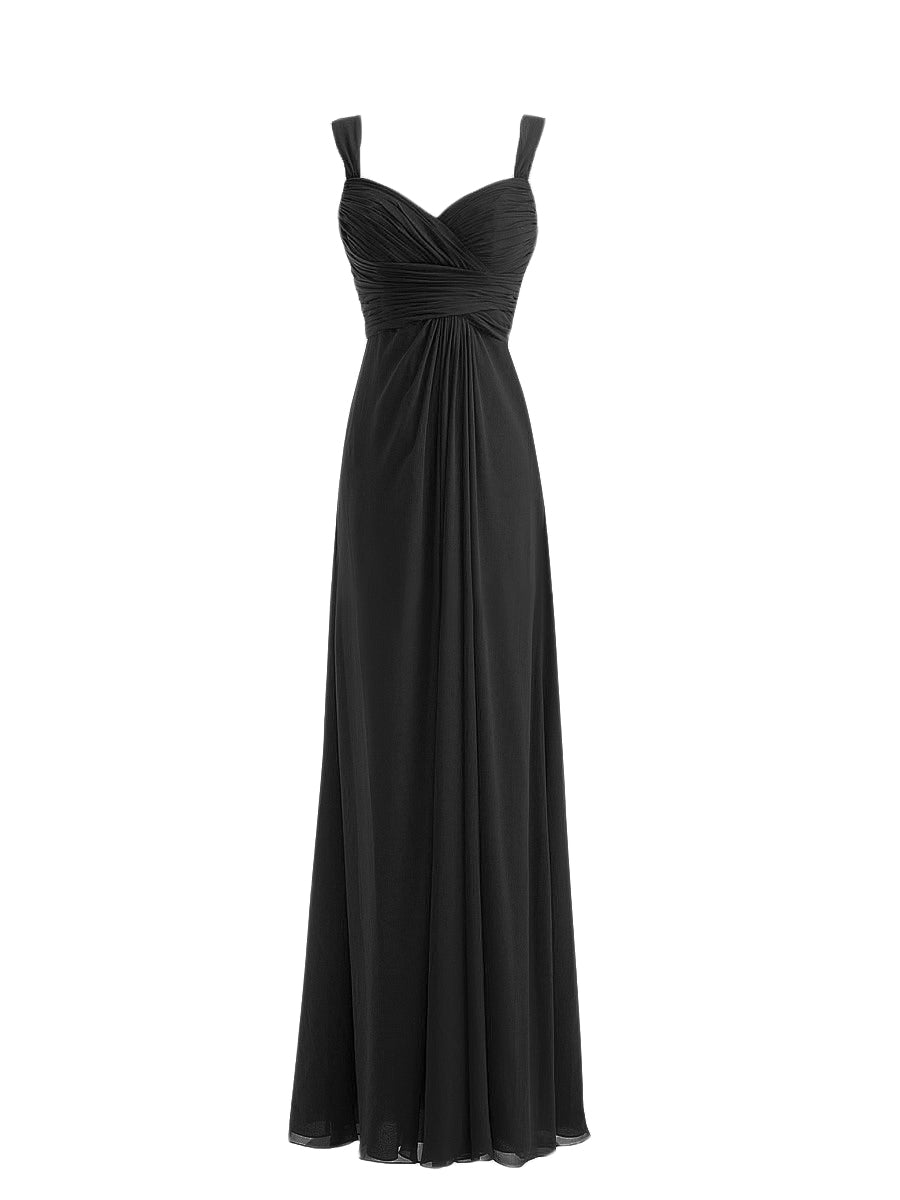 Chiffon Column Straps Sleeveless Bridesmaid Dress-MB0117914