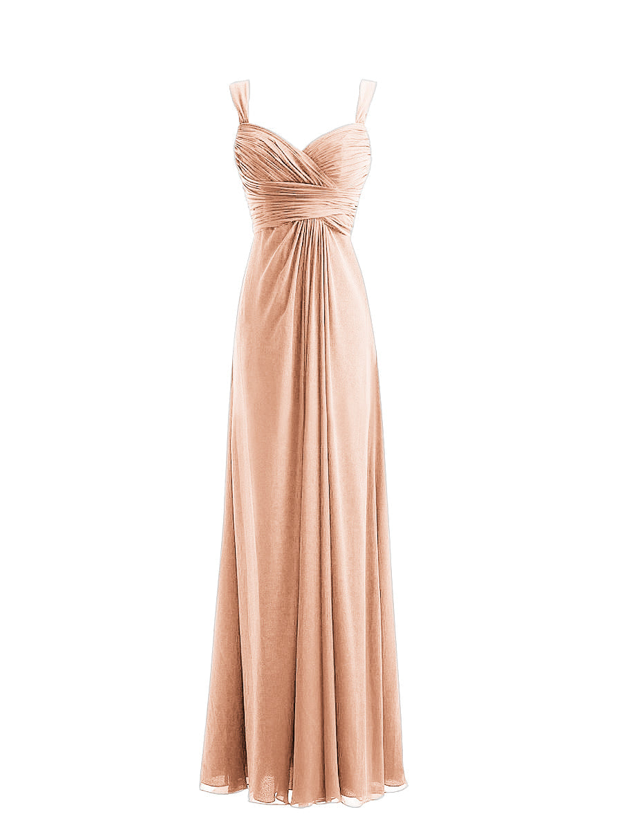 Chiffon Column Straps Sleeveless Bridesmaid Dress-MB0117914