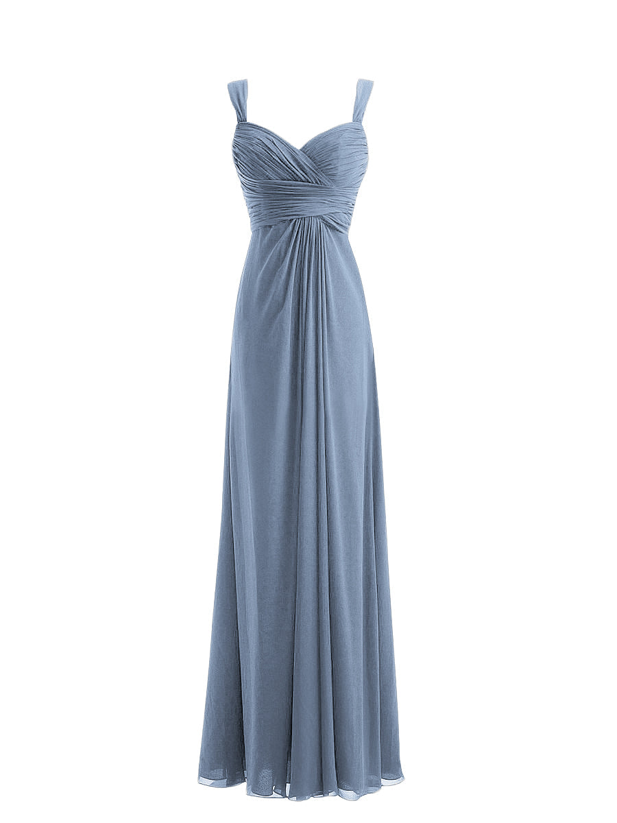 Chiffon Column Straps Sleeveless Bridesmaid Dress-MB0117914