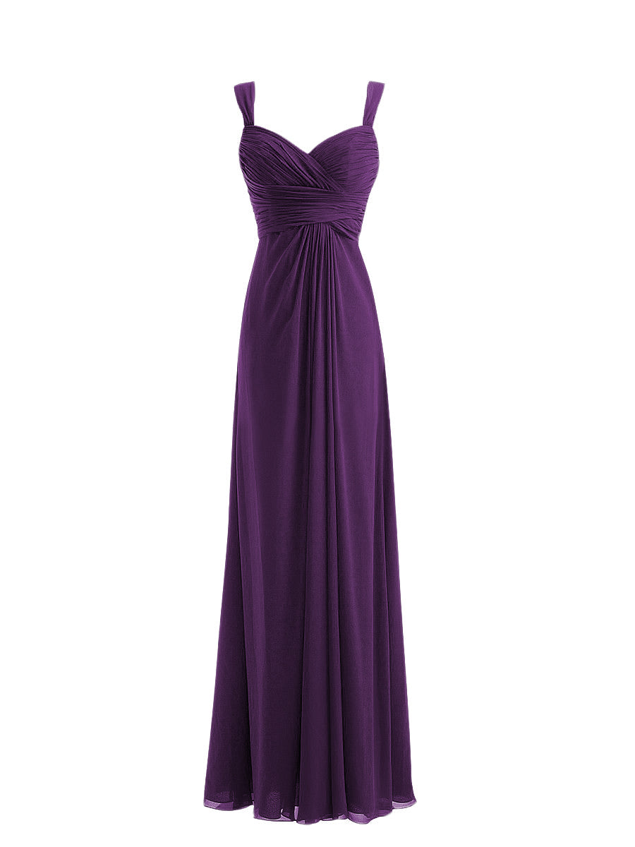 Chiffon Column Straps Sleeveless Bridesmaid Dress-MB0117914