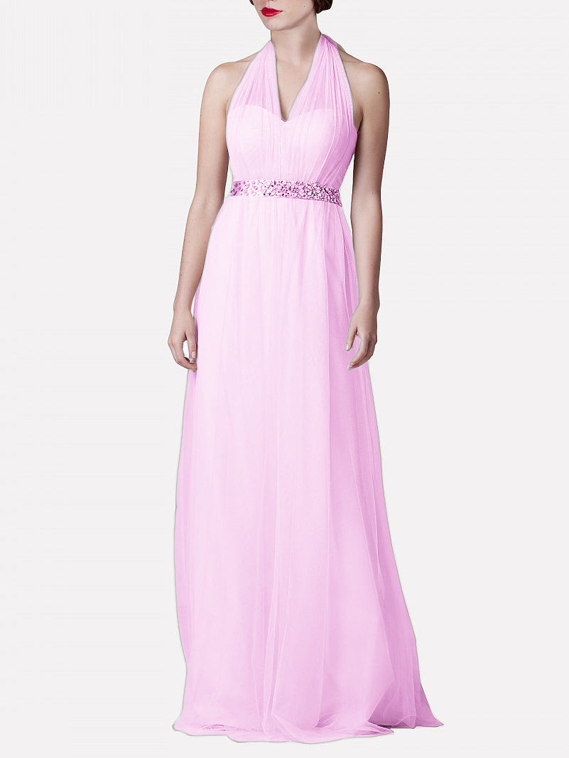 Tulle Column Convertible Sleeveless Bridesmaid Dress-MB0117921