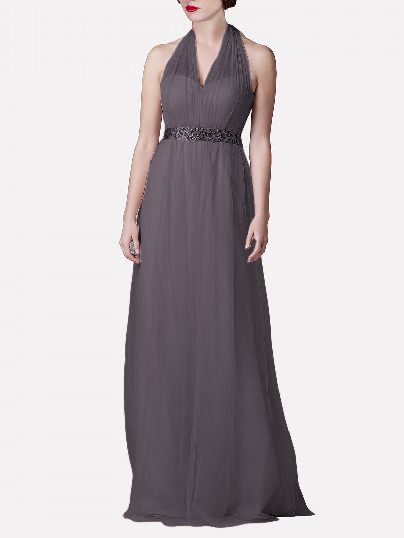 Tulle Column Convertible Sleeveless Bridesmaid Dress-MB0117921