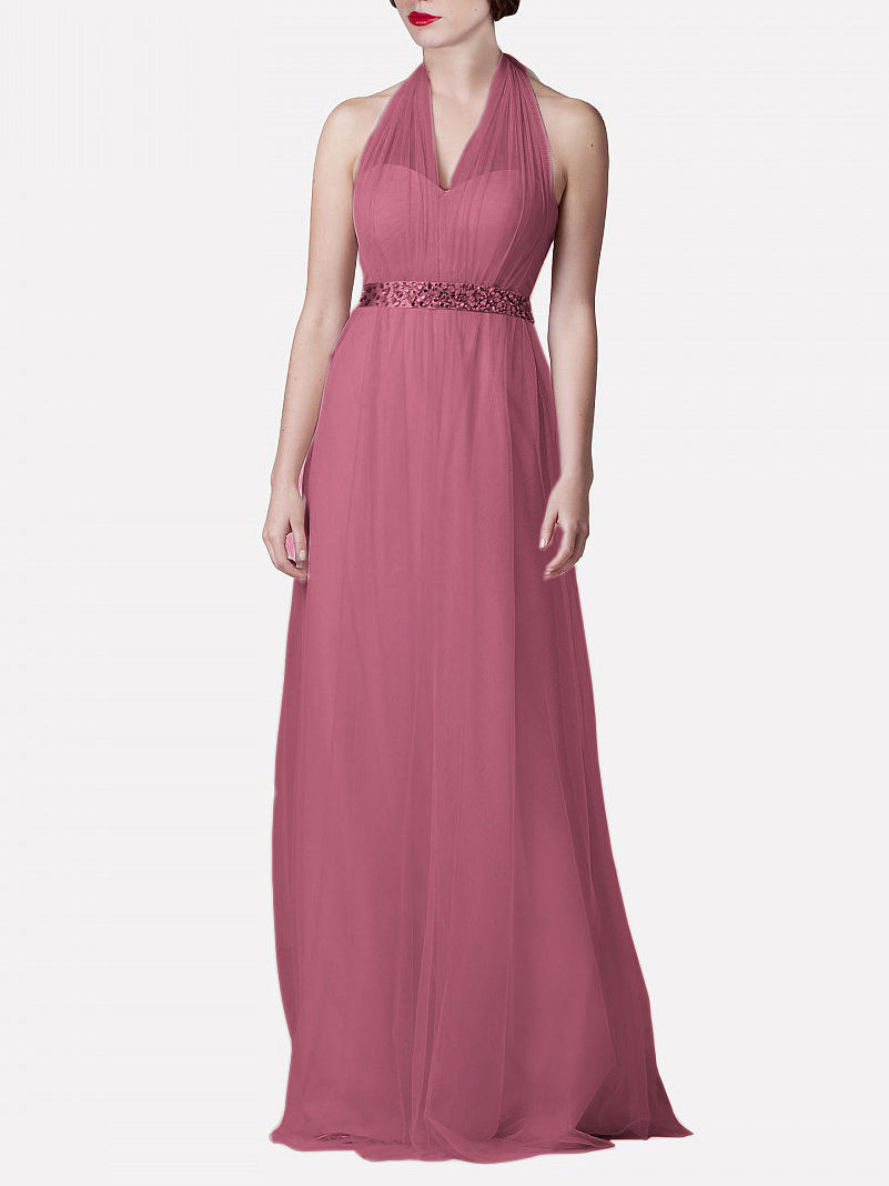 Tulle Column Convertible Sleeveless Bridesmaid Dress-MB0117921