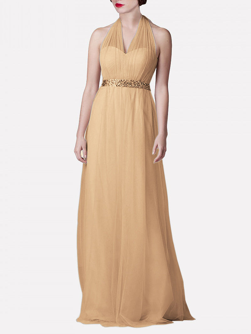 Tulle Column Convertible Sleeveless Bridesmaid Dress-MB0117921