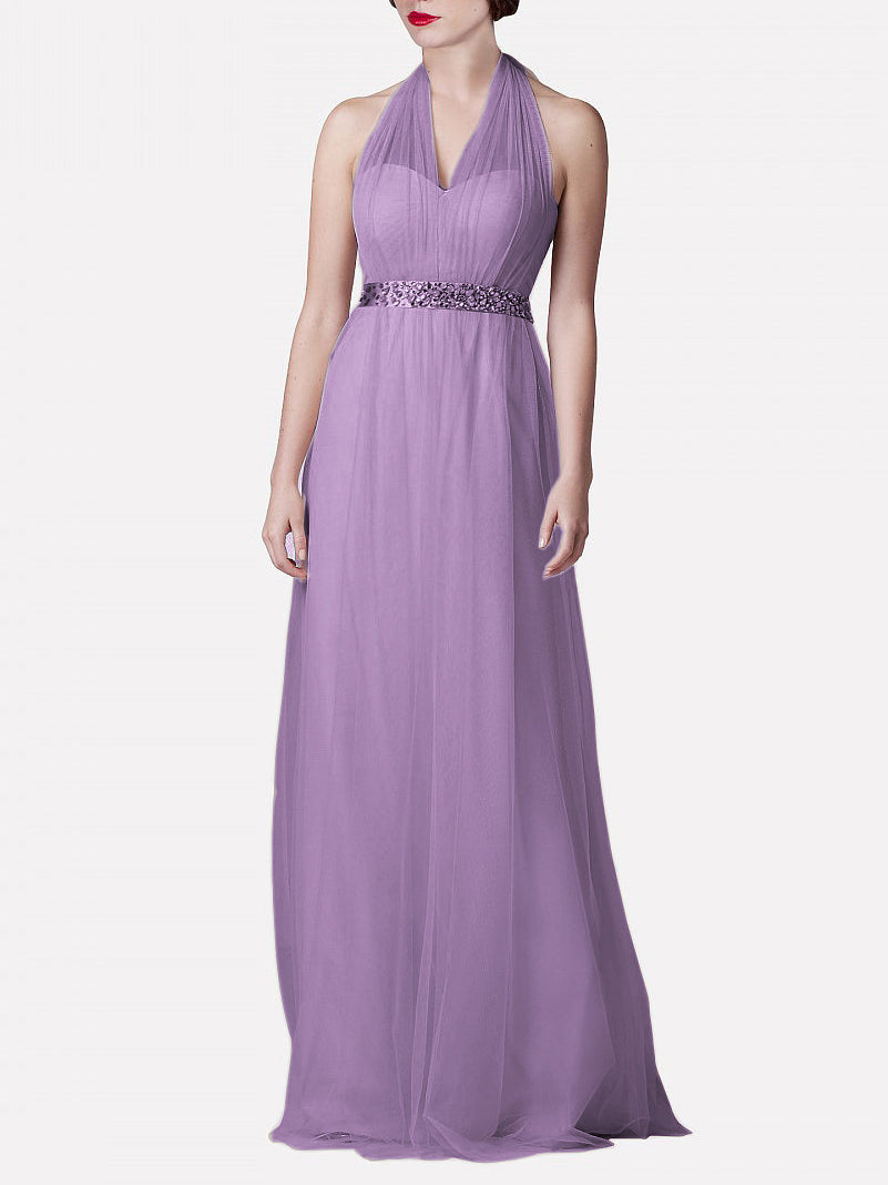 Tulle Column Convertible Sleeveless Bridesmaid Dress-MB0117921