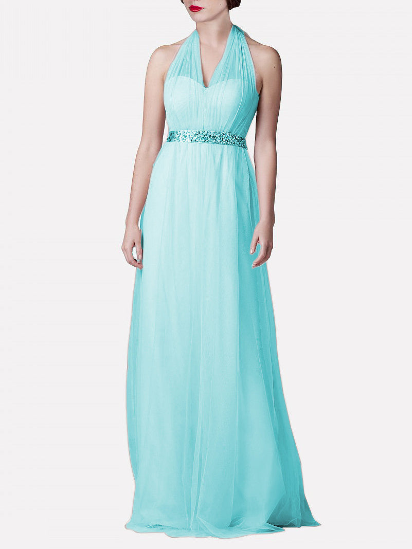 Tulle Column Convertible Sleeveless Bridesmaid Dress-MB0117921