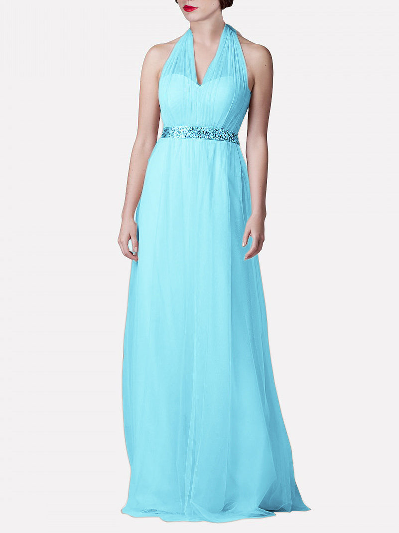 Tulle Column Convertible Sleeveless Bridesmaid Dress-MB0117921