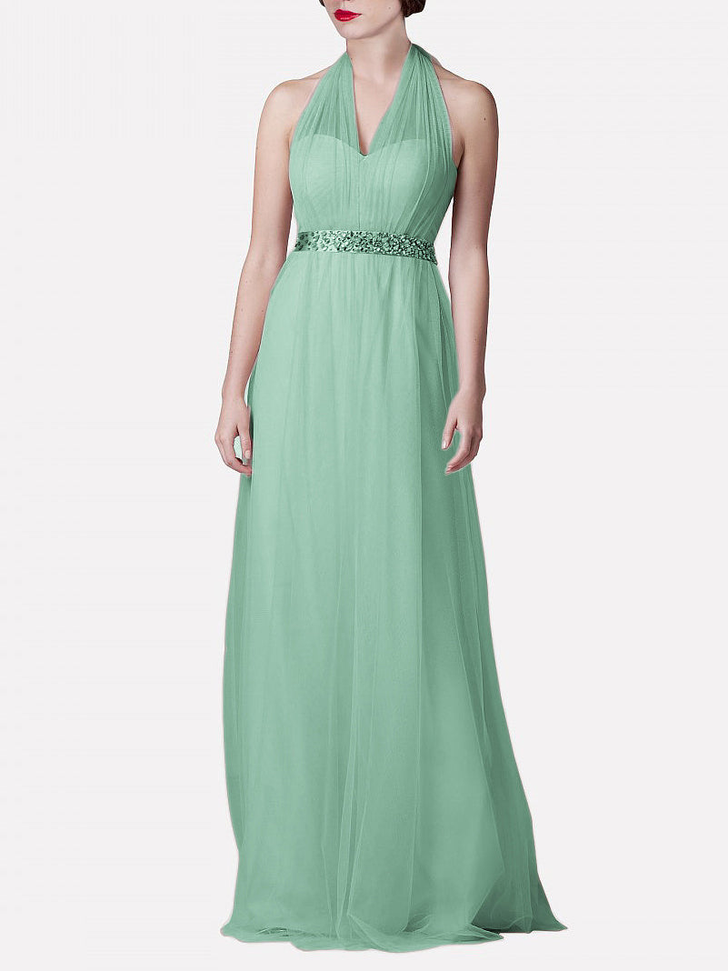 Tulle Column Convertible Sleeveless Bridesmaid Dress-MB0117921