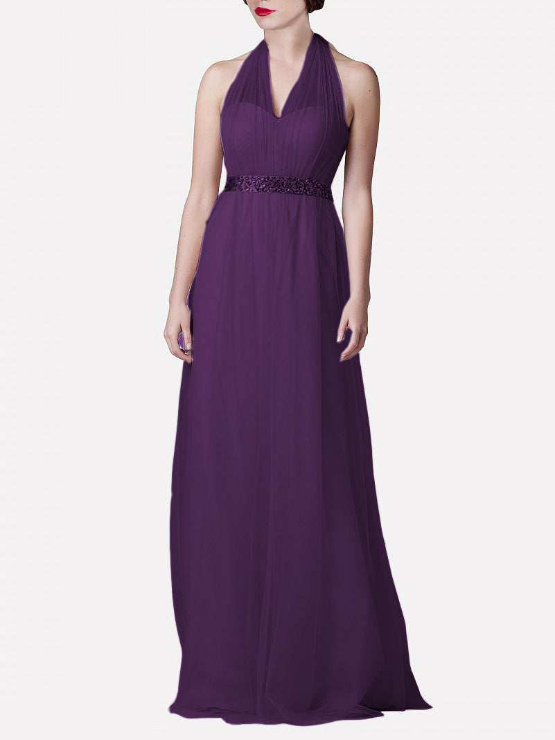 Tulle Column Convertible Sleeveless Bridesmaid Dress-MB0117921