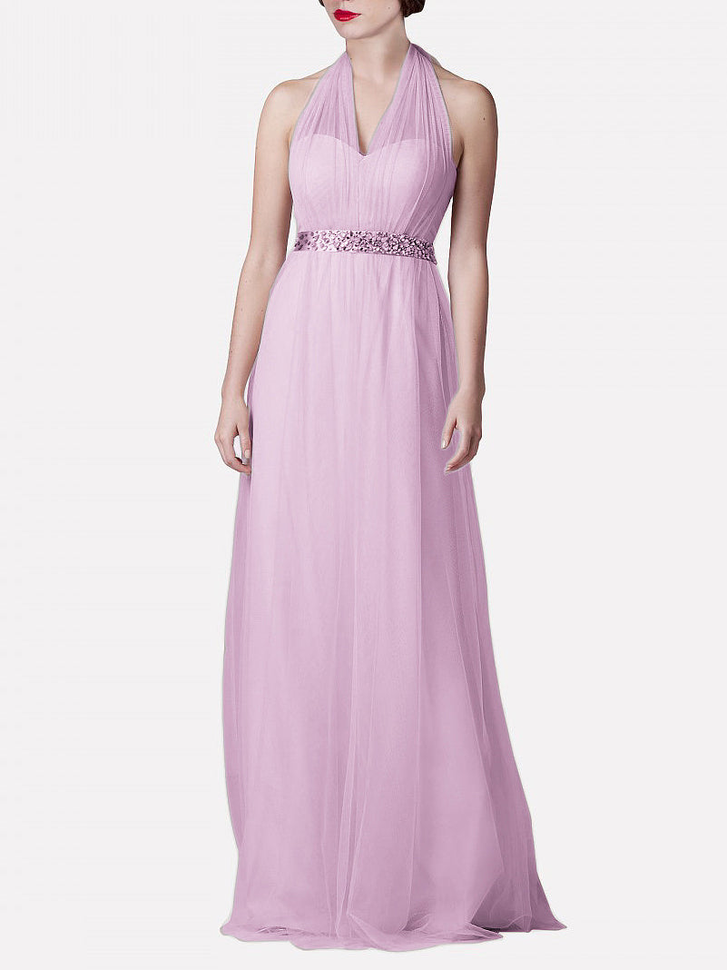 Tulle Column Convertible Sleeveless Bridesmaid Dress-MB0117921