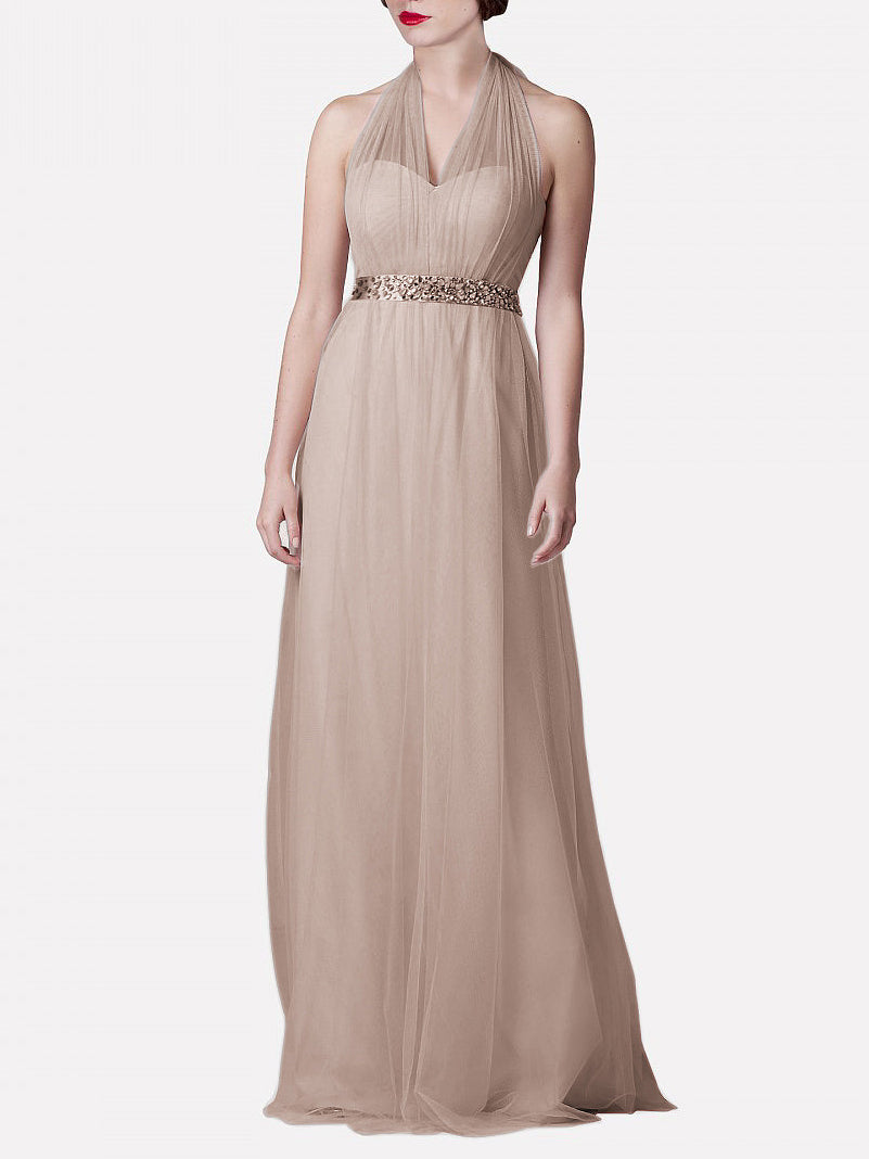 Tulle Column Convertible Sleeveless Bridesmaid Dress-MB0117921